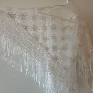 Elegant White Lace Fringe Shawl